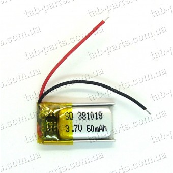 Батарея (аккумулятор) для видео регистратора, BlueTooth гарнитуры 60мАч , Li-Pol 3.7В, 18*10*3,8 мм