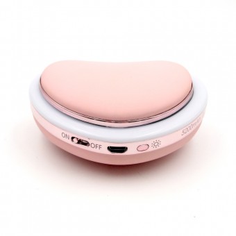 Зеркало карманное с подсветкой, подогревом рук и Power Bank 4500Mah розовое сердце (SM-L4-P) УЦЕНКА !!!