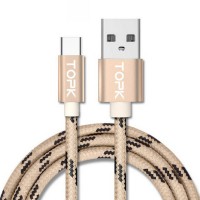 Кабель синхронізації Topk USB Type-C 1m 3A нейлоновий gold (TK09C-VER2-GD)