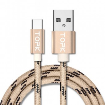 Кабель синхронізації Topk USB Type-C 1m 3A нейлоновий gold (TK09C-VER2-GD)