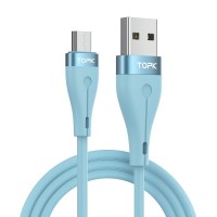 Кабель синхронизации Topk microUSB 1m 2.4A силиконовый голубой (TK46U-VER2-BE)