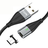 Магнитный кабель синхронизации Topk microUSB 1m 2.4A серый (TK61U-VER2-GR)