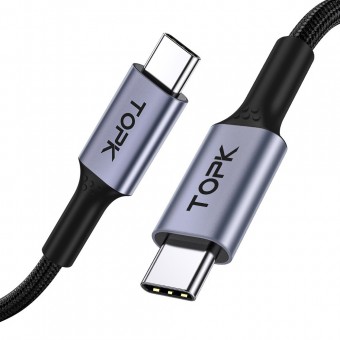 Кабель синхронизации Topk PD USB Type-C Power Delivery 100W 5A 1m нейлоновый серый (TK35C-VER2-GR)