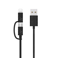 Кабель синхронизации Usams U-Gee Series 2 в 1 IPhone/MicroUSB 1m 2.1A черный (US-SJ077-BL)
