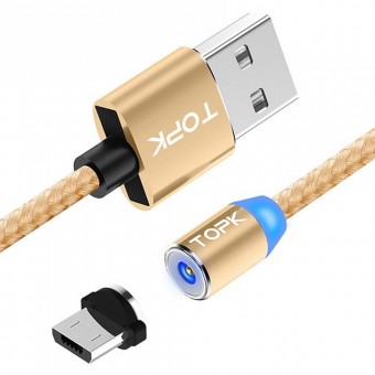 Магнитный кабель для зарядки Topk microUSB 1m 2.4A 360° Gold (TK17U-VER2-GL)