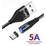 Магнитный кабель синхронизации Topk microUSB  QC3.0 1m 5A 360° нейлоновый черный (TK08U-VER2-BL)