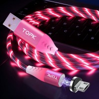 Светящийся магнитный кабель синхронизации Topk microUSB 1m 2.4A 360° розовый (TK16U-VER2-PK)