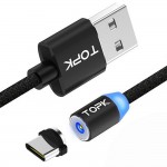 Магнитный кабель для зарядки Topk USB Type-C 1m 2.4A 360° черный (TK17C-VER2-BL)