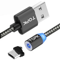 Магнітний кабель для заряджання Topk microUSB 1m 2.4A 360&deg; сірий (TK17U-VER2-GR)