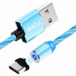 Светящийся магнитный кабель для зарядки Topk USB Type-C 1m 2.4A 360° голубой (TK67C-VER2-BE)