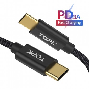 Кабель синхронизации Topk PD USB Type-C Power Delivery 60W 3A 1m нейлоновый черный (TK80C-VER2-BL)