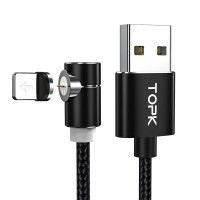 Магнитный кабель синхронизации Topk iPhone 1m 2.1A 360° нейлоновый черный (TK69i-VER2-BL)