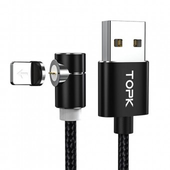 Магнитный кабель синхронизации Topk iPhone 1m 2.1A 360° нейлоновый черный (TK69i-VER2-BL)