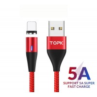Магнітний кабель синхронізації Topk iPhone QC3.0 1m 5A 360&deg; червоний нейлоновий (TK08i-VER2-RD)