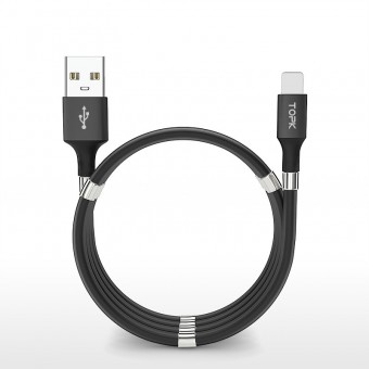 Магнитный кабель зарядки и синхронизации Topk iPhone 1m 3A черный (TK07i-VER2-BL)