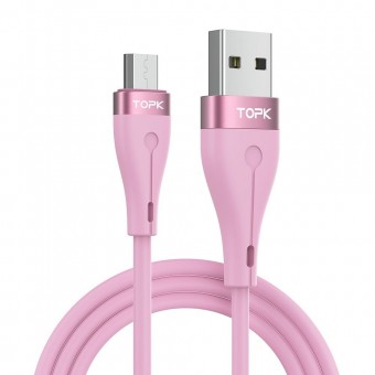 Кабель синхронизации Topk microUSB 1m 2.4A силиконовый розовый (TK46U-VER2-PK)