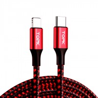 Кабель синхронизации Topk PD USB Type-C для Apple iPhone 20W 2.2A 1m нейлоновый красный (TK10CI-RD)