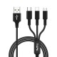 Кабель для зарядки Topk 3в1 MicroUSB, USB Type-C, IPhone 1.2m 2.4A нейлоновый черный (TK20-3-BL)