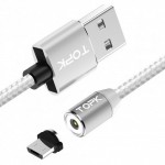 Магнитный кабель для зарядки Topk microUSB 1m 2.4A 360° Silver (TK17U-VER2-SL)