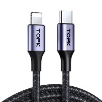 Кабель синхронизации Topk PD USB Type-C для Apple iPhone 20W 2.2A 1m нейлоновый серый (TK10CI-GR)