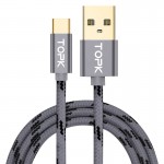 Кабель синхронизации Topk USB Type-C 1m 3A нейлоновый серый (TK09C-VER2-GR)