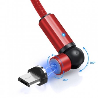 Магнитный кабель для зарядки Topk microUSB 1m 2.4A 540° красный (TK68U-VER2-RD)