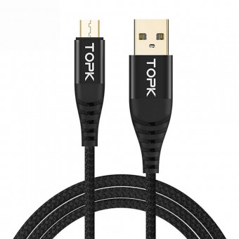 Кабель синхронизации Topk microUSB 1m 2.4A нейлоновый черный (TK42U-VER2-BL)