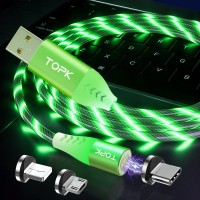 Светящийся магнитный кабель синхронизации Topk 3в1 1m 3A 360° зеленый (TK16-3-VER2-GE)