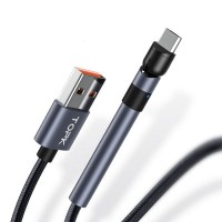 Кабель синхронизации Topk microUSB 1m 2.4A 180° 2в1 нейлоновый черный (TK26U-VER2-BL)