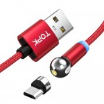 Магнитный кабель для зарядки Topk microUSB 1m 2.4A 360° красный (TK28U-VER2-RD)