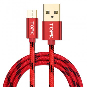 Кабель синхронизации Topk microUSB 1m 2.4A нейлоновый красный (TK09U-VER2-RD)