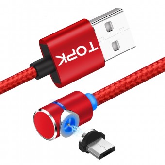 Магнитный кабель для зарядки Topk microUSB 1m 2.4A 360° красный (TK30U-VER2-RD)