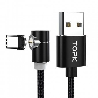 Магнітний кабель синхронізації Topk USB Type-C 1m 3A 360&deg; чорний нейлоновий (TK69C-VER2-BL)
