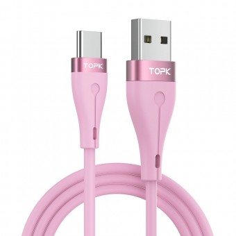 Кабель синхронизации Topk USB Type-C 1m 3A силиконовый розовый (TK46C-VER2-PK)