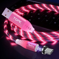 Магнітний кабель синхронізації, що світиться Topk USB Type-C 1m 3A 360&deg; рожевий (TK16C-VER2-PK)