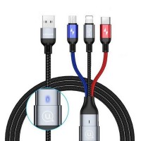 Кабель синхронизации Usams 4в1+ OTG - MicroUSB, USB Type-C, IPhone 1.5m 2A нейлоновый черный (US-SJ420-BL)