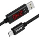 Кабель синхронизации Topk microUSB 1m 2.4A с индикатором нейлоновый черный (TK27U-VER2-BL)