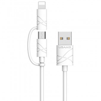 Кабель синхронизации Usams U-Gee Series 2 в 1 IPhone/MicroUSB 1m 2.1A белый (US-SJ077-WT)
