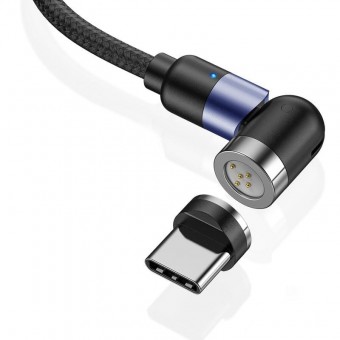 Магнитный кабель синхронизации Topk USB Type-C QC3.0 1m 3A 540° нейлоновый черный (TK66C-VER2-BL)