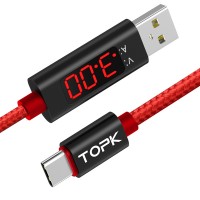 Кабель синхронізації Topk USB Type-C 1m 3A з індикатором червоний нейлоновий (TK27C-VER2-RD)
