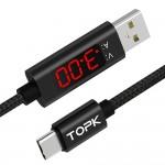 Кабель синхронизации Topk USB Type-C 1m 3A с индикатором нейлоновый черный (TK27C-VER2-BL)
