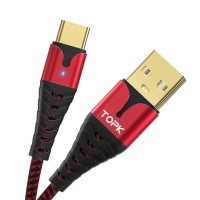 Кабель синхронизации Topk USB Type-C 1m 3A нейлоновый красный (TK83C-VER2-RD)