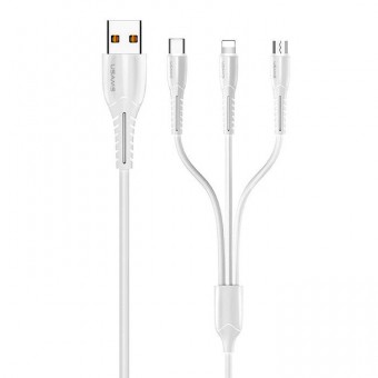 Кабель синхронизации Usams 3в1 MicroUSB, USB Type-C, IPhone 1m 2A белый (US-SJ374-WT)