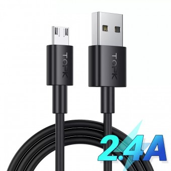 Кабель синхронизации Topk Micro USB 1m 2.4A черный (TK02U-VER2-BL)