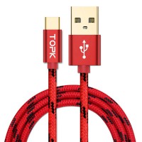 Кабель синхронизации Topk USB Type-C 1m 3A нейлоновый красный (TK09C-VER2-RD)