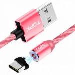 Светящийся магнитный кабель для зарядки Topk USB Type-C 1m 2.4A 360° розовый (TK67C-VER2-PK)