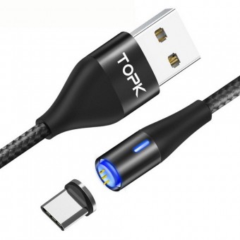 Магнитный кабель синхронизации Topk USB Type-C 1m 3A 360° черный (TK60C-VER2-BL)