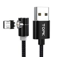 Магнитный кабель синхронизации Topk microUSB 1m 2.4A 360° нейлоновый черный (TK69U-VER2-BL)