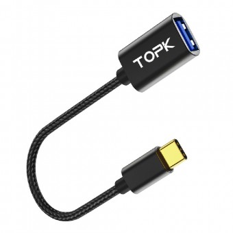 Переходник Topk OTG USB 2.0 - Type-C 0.15 м нейлоновый черный (TKL15-BL)