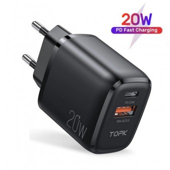 Сетевое зарядное устройство Topk Qualcomm Quick Charge 3.0 20W USB Type-C/PD Black (TK210P-BL)